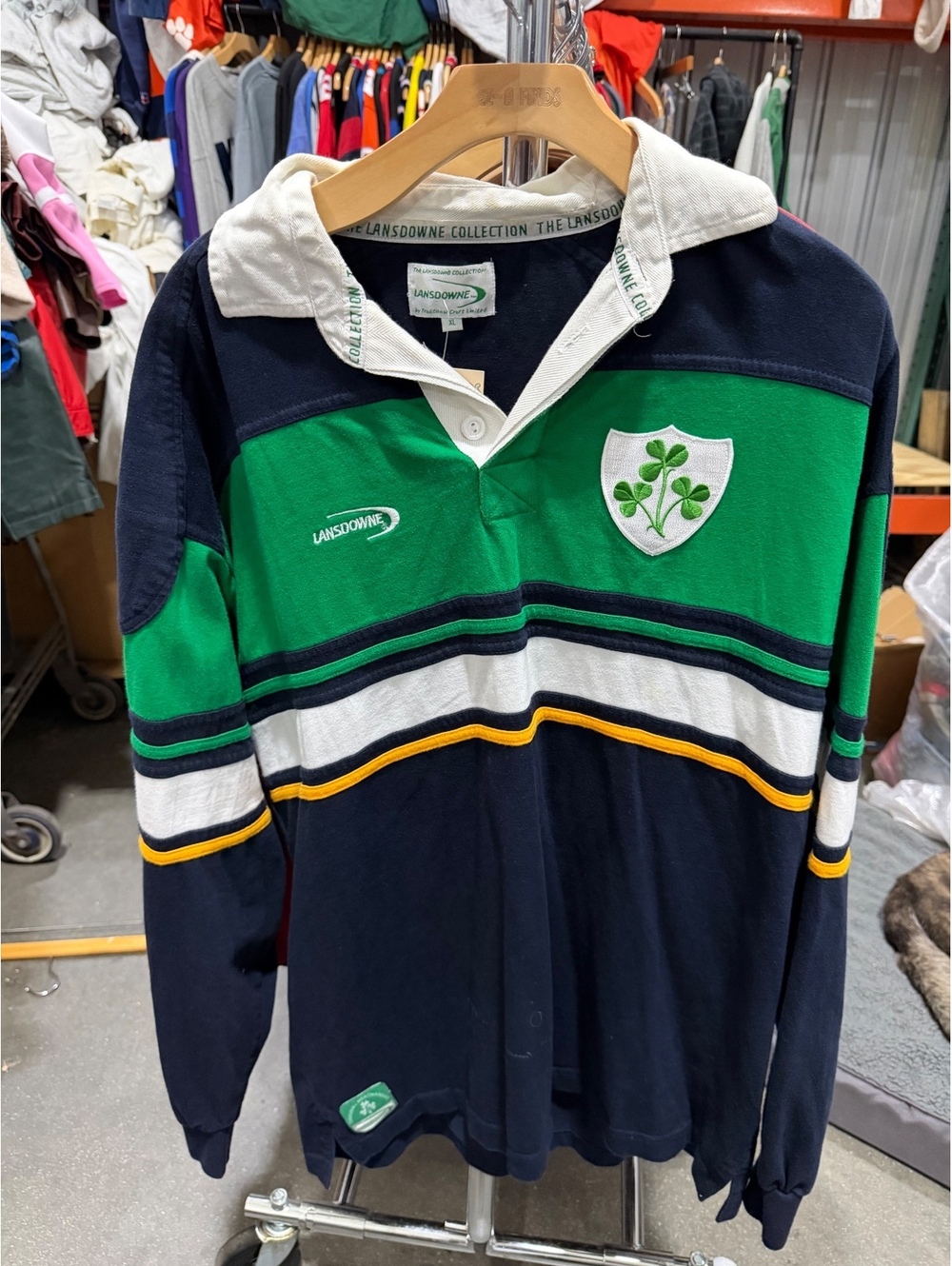 Vintage Lansdowne Ireland Rugby Shirt Mens XL Green Navy Shamrocks Polo Jersey
